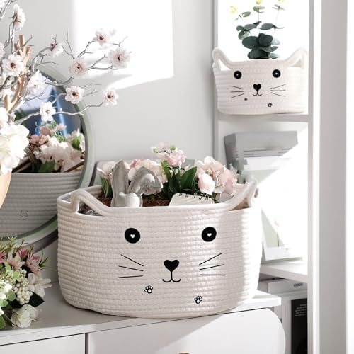 Zopeal Cat Woven Gift Basket Storage,13.7 x 7.8 Inch,White