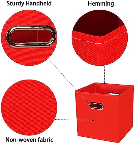 Black Foldable Storage Cubes Bins , Fabric Storage Box Cubes Organizer Baskets with Dual Handles for Home Organizer (Red)