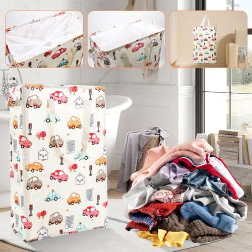 Odonata Slim Laundry Hamper Handles Collapsible Laundry Basket Thin Dirty Clothes Basket Narrow Laundry Bag Foldable Dirty Hamper 48L (Car)