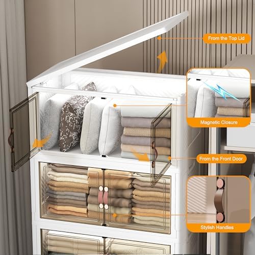 UAMFURI Stackable Storage Bins, 448QT Collapsible Drawers with Lid & Wheels