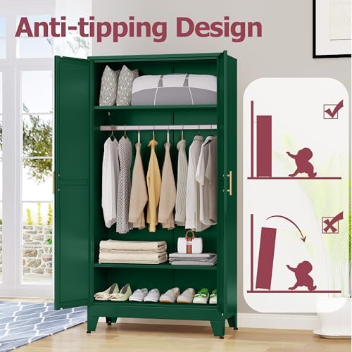 GAIOUS Metal Wardrobe Cabinet with Hanging Rod, Clothing Storage Cabinets