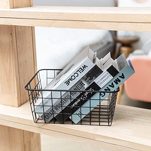 JUNCHU CHERRY Wire Kitchen Storage Basket 5 Packs,Perfect Pantry Organization Accessories Basket,Laundry,Countertop Organization,Suitable for Kitchen,Bathroom,Bedroom,Tabletop,Stackable,Black