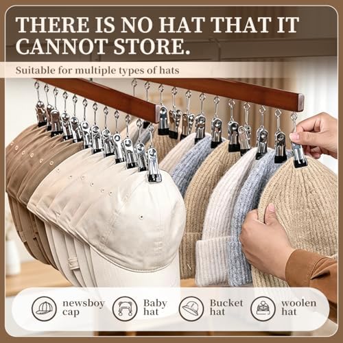 2 Pack Wooden Pants Hangers with 12 Clips, Space Saving Hanging Closet Organizer, Multi-Purpose Hanger for Leggings, Socks, Underwear, Bras, Towels, Closet Storage Solution (Retro)