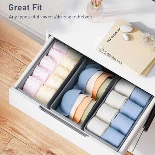 DIMJ Drawer Organizer Clothes - Underwear Organizer Small Sock Organizer Closet Organizers and Storage Box Dresser Drawer Dividers for Baby Clothes,Bra,Socks, Belt, Tie, Set of 6,Grey