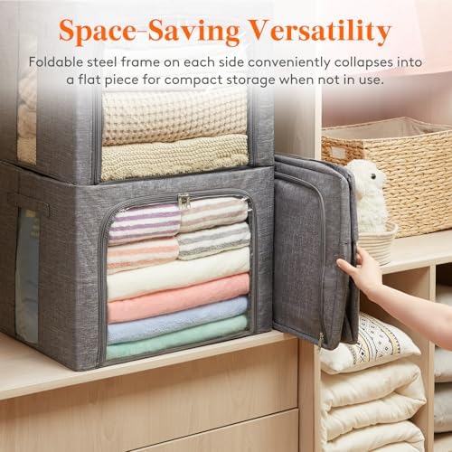 Lifewit 3 Pack Clothes Storage Bins with Metal Frame, Stackable Storage Box
