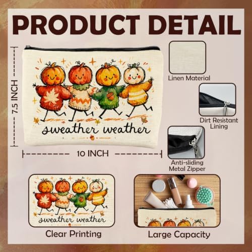 Fall Pumpkin Makeup Bag for Women, Cozy Fall Gifts