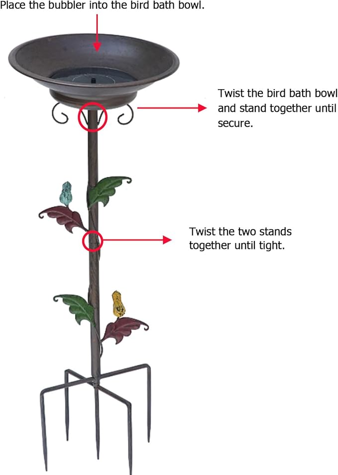 31”H Solar Bird Bath with Metal Stake, Metal Bird Bath Bubbler, Bird Baths for Outdoors with Solar Fountain for Outdoors Garden Yard Decor