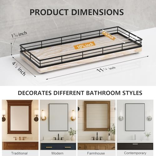 Bathroom Tray for Counter Top Organizer, Ash Wood Vanity Tray (Pack of 2)
