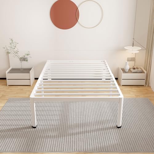 ROIL 14 Inch White Twin XL Bed Frame with Rounded Corner 4 Mattress Baffles