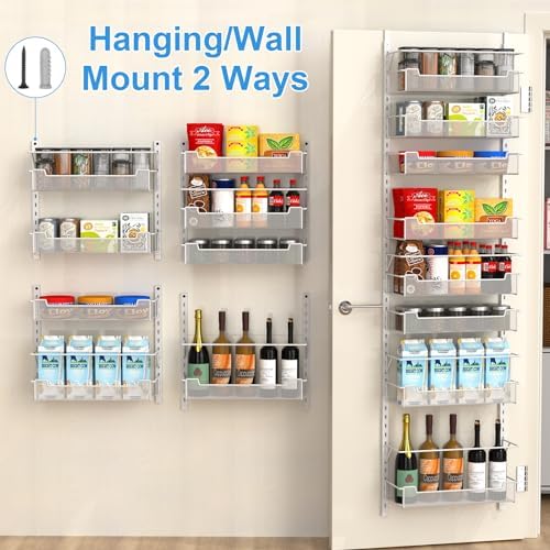 VyGrow Over the Door Pantry Organizer, 8-Tier Over the Door Organizer with Adjustable Basket, Pantry Door Organization for Pantry Kitchen Storage Room Spice Rack, White