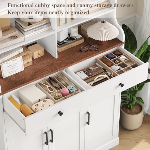 Keyluv 73" Tall Entryway Shoe Cabinet with Drawers and Doors, Large Shoe Storage Cabinet for 24-30 Pairs with Dedicated Boot Storage, 5-Tier Adjustable Shelves for Sneakers, Heels & Flats, White