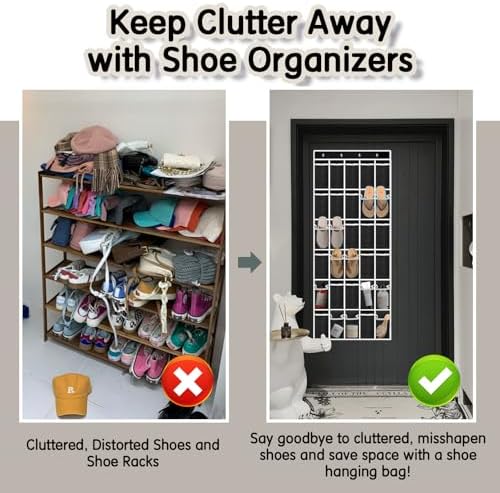 Kotkn Over the Door Shoe Organizer with 30 Breathable Mesh Pockets - Large Capacity Closet Storage for Men & Women, Hanging Shoe Rack Organizer (Black, 30-Pocket)
