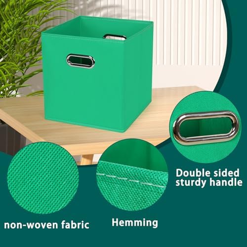 Black Foldable Storage Cubes Bins, Fabric Storage Box Cubes Organizer Baskets with Dual Handles for Home Organizer,Set of 3,(Green)