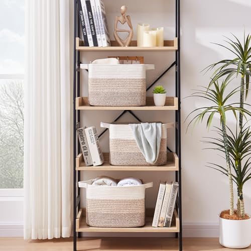 OIAHOMY Cotton Rope Storage Baskets for Organizing Blue & White 3-Pack
