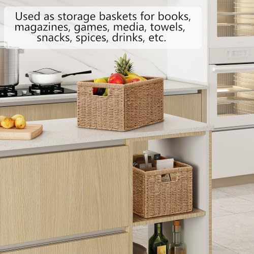 Vagusicc 2 Packs Large Wicker Storage Basket, Closet Storage Baskets Bins for Shelves, Decorative Collapsible Baskets for Organizing Clothes Toy Nursery Bathroom Organizers and Storage, Natural