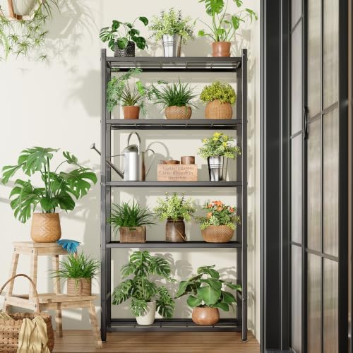 Storage Shelves, 5-Tier Metal Shelving Unit with 120 lbs Per Shelf, Leveling Feet, Storage Rack for Garage, Kitchen, Pantry, Closet, 24" x 12.2" x 61.1", Black