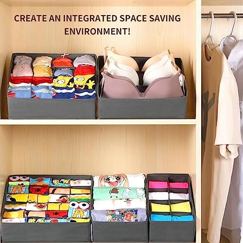 Lourome Underwear Drawer Organizer, 5-Pack, for Socks, Bras, Tie, Grey