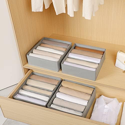 4 Packs Wardrobe Clothes Organizer,5 Grids Washable Portable Closet Organizer Storage Box Foldable Closet Drawer Organizer for thicker Scarves,Leggings,Long sleeve shirts(32 * 30 * 11)