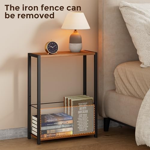 Homleke Narrow Side Table with Magazine Holder, Skinny End Table