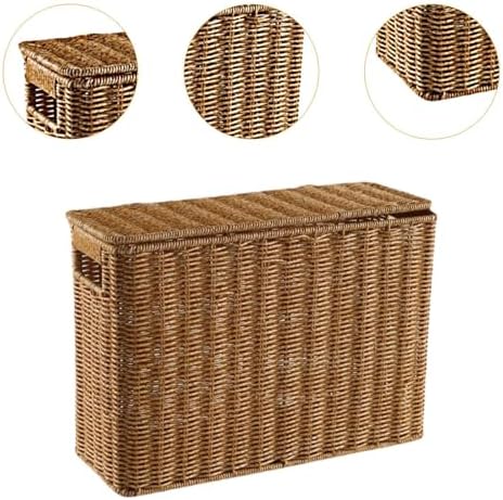 Generic Narrow and Tall Storage Box Woven Storage Basket with Lid Lightweight Decorative Storage Bin with Handle for Bedroom Clothing, S