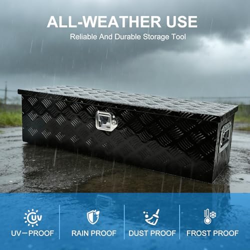 39"x13"x10" Black Heavy Duty Aluminum Pickup Truck Bed Tool Box,Diamond Plate Waterproof Storage Box For Truck, RV, Trailer With Side Handle and Lock Keys