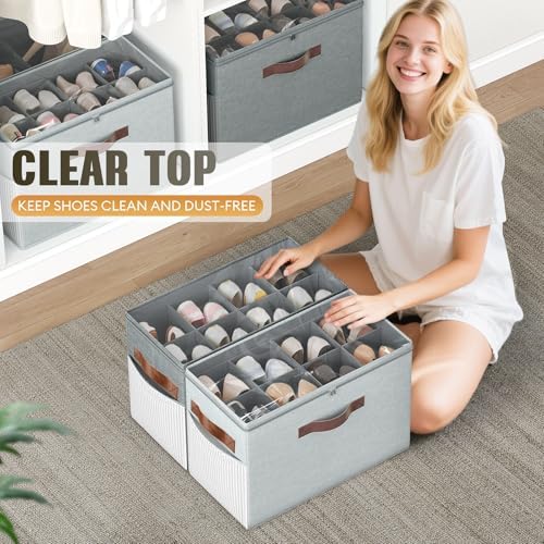 2 Pack Shoe Organizer for Closet, Foldable Shoe Storage with Adjustable