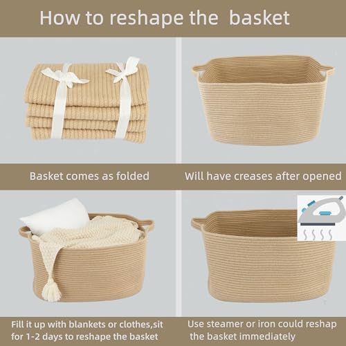 XUANGUO Large Rectangle Woven Jute Rope Storage Basket 22"x17"x12" | Storage basket for living room and nursery; blanket basket, dog toy storage, or laundry basket for clothes and towels.