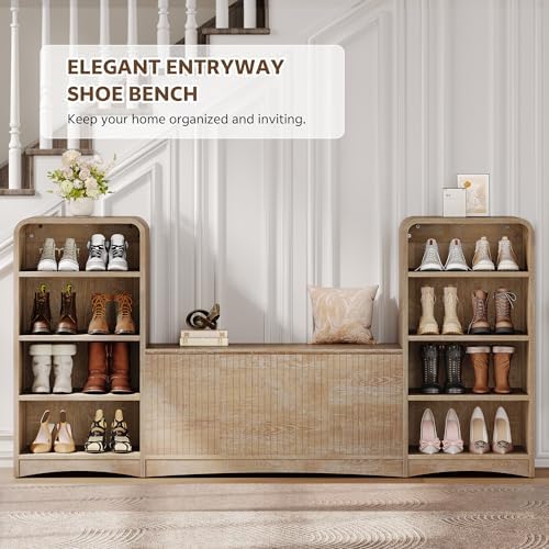 U-Shaped Shoe Cabinet Bench with Flip-Open Box & Shelf, Natural