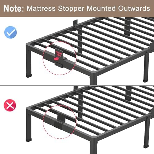 ROIL 4 Inch Twin Bed Frame Low Profile with Rounded Corner Mattress Baffle