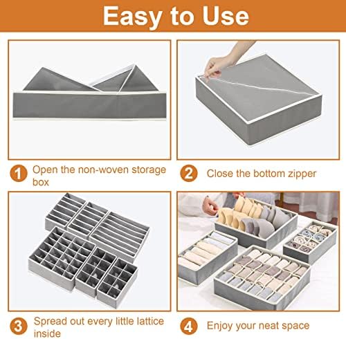 6 Pack Drawer Underwear Organizer, 59-Compartment Foldable Sock Bra Drawer Organizer Divider Fabric Dresser Closet Organizers and Storage Box for Storing Bra, Socks, Baby Clothes, Panty, Scarf, Ties