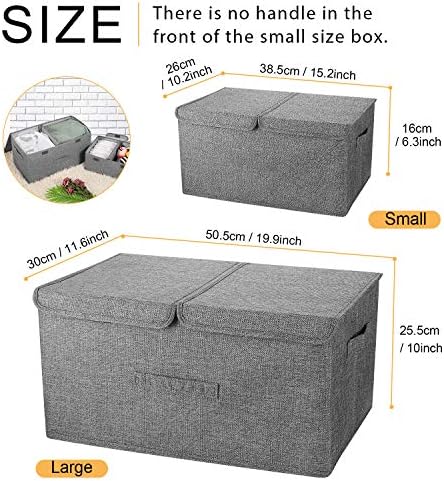 2 Pack Large Linen Fabric Collapsible Storage Bins with Lid and Handles, Washable Storage Box Baskets Cube with Removable Divider for Bedroom,Closet,Office,Living Room,Nursery (Black, Small)