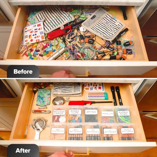 Bostitch Konnect Storage Containers with Lids, Office Organizer, Clear Plastic Box, Stackable for Crayons, Q-tips, Office Supplies, Labels, 0.5 Qt, 2 Pack