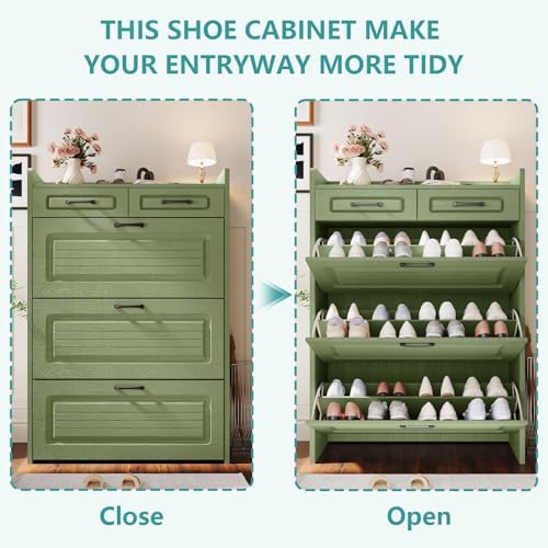 Shoe Cabinet for Entryway with 3 Large Flip Drawers and 2 Storage Drawers