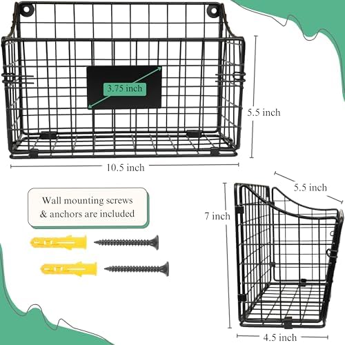 PriZoi® Wall Mount Wire Basket - Metal Wall Mounted Basket for Storage, Hanging Wall Fruit Basket - Black