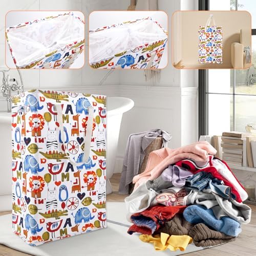 Odonata Slim Laundry Hamper Handles Collapsible Laundry Basket Thin Dirty Clothes Basket Narrow Laundry Bag Foldable Dirty Hamper 48L (Animal)
