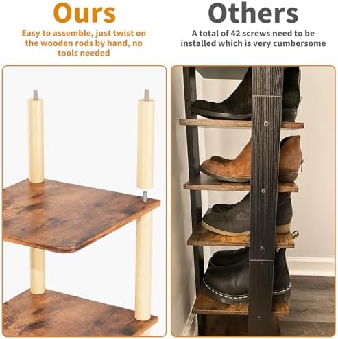 8 Tiers Vertical Shoe Rack, Tall Narrow Shoe Tower, Corner Shoe Rack, Brown