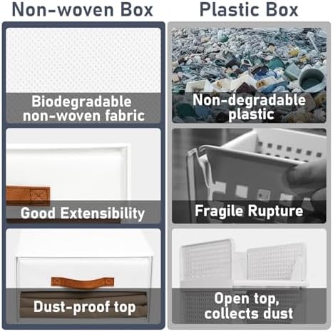 DIMJ Closet Organizers and Storage - Fabric Bins with Drawers for Closet Foldable Clothes Organizers with Clear Window, Stackable Storage Drawers Units for Bedroom, Living Room, 6-Pack, White