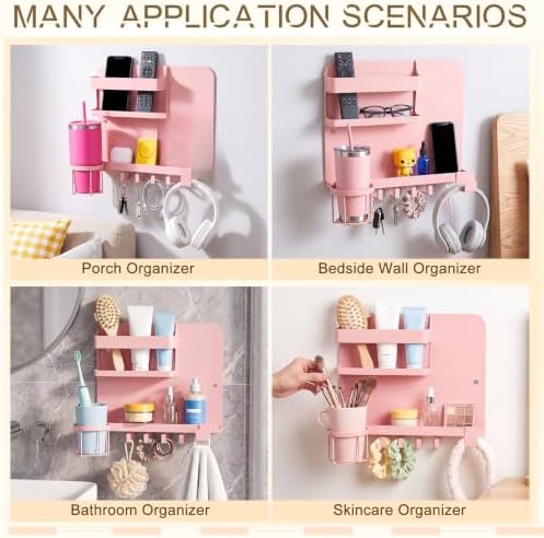 Novabright Bedside Wall Organizer Metal Shelf for Dorm Bedroom,Pink