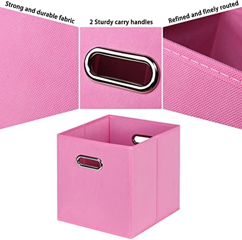 Black Fabric Cubby Storage Bins,13x13x13 Inches ,Cube Organizer Bin Foldable Storage Boxes with Dual Handles Fabric Organizer Box and collapsible Storage basket,Set of 6,Pink