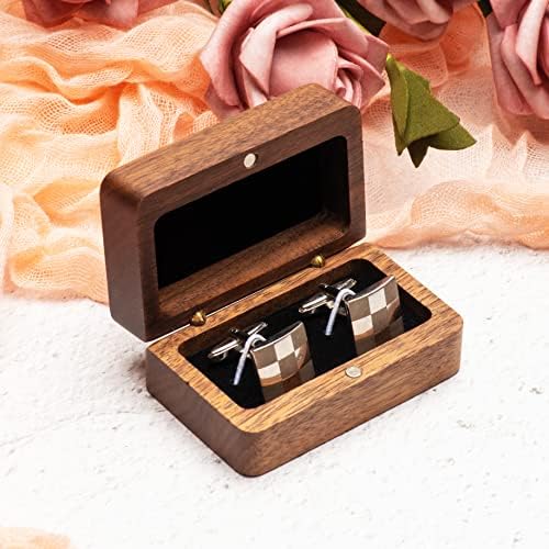 Natural Walnut Wooden Cufflink Box For Jewelry Storage,Small Cuff Links Display Case for Men (A)