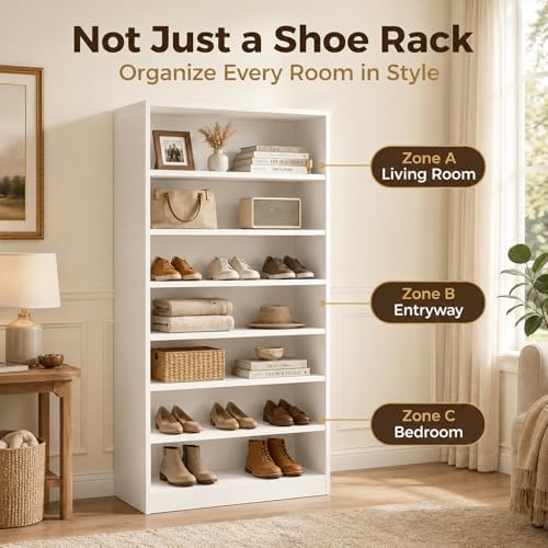 Homieasy 9-Tier Tall Shoe Rack Cabinet for Closet & Entryway, White