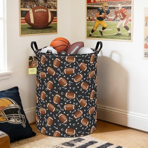 Round Fabric Collapsible Storage Basket with Handles, Rugby