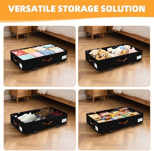 Under Bed Storage with Wheels, Dorm Room Organizer for Clothes Shoes Toys