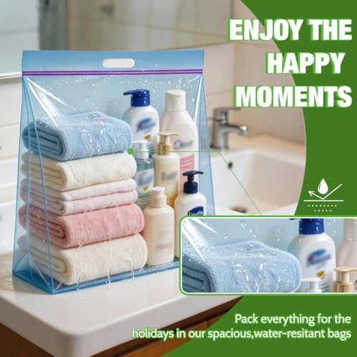GOONIK 15 Gallon Large Storage Bags with Zipper and Handle for Clothes Pillow Travel Moving, Large, 24” x 24”, Blue, Pack of 6