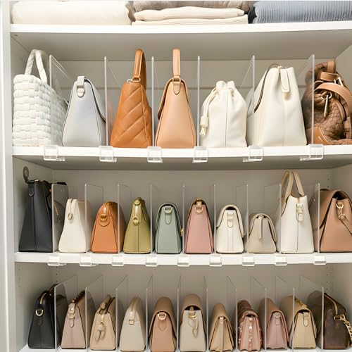 Purse Organizer for Closet Shelf Dividers: Clear Acrylic 16-Pack