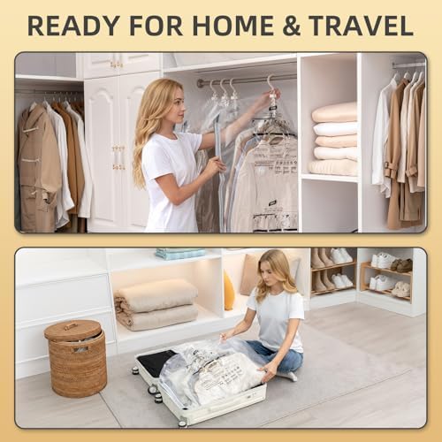 Hanging Vacuum Storage Bags, 6 Large Vacuum Pack Bags for Clothes Reusable Space Saver Bags Vacuum Compression Storage Bags for Winter Coats Wardrobe Coats, Suits & Dresses Garment 5-Ring Hangers