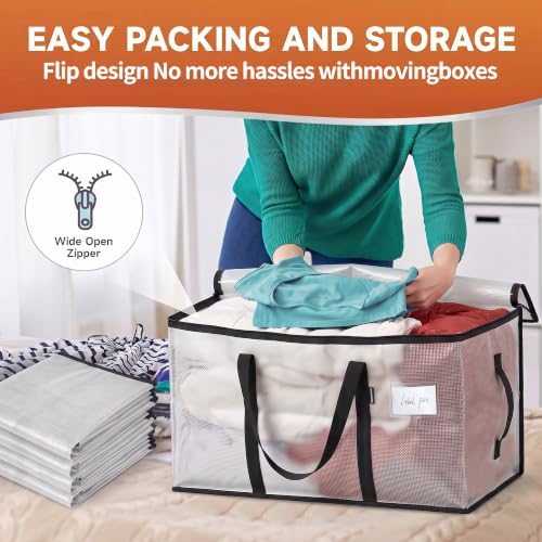 CONGREGATE Extra Large Heavy Duty Moving Bags 8 Pack Semi‑Transparent | Storage Bags with Zipper & Handles Waterproof Tote Bags for Clothes Packing Moving Dorm Home Closet Quilt & Clothing Storage