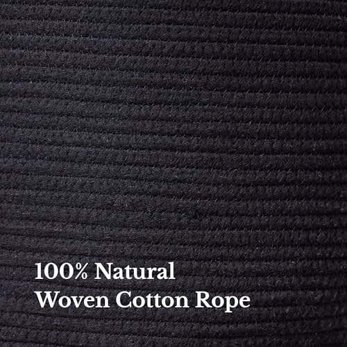 Luxury Little Extra Large Nursery Storage Basket, 22 x 22 x 14 inches - 100% Cotton Rope Baskets with Handles, Blanket Basket for Toys, Blankets & Pillows - Inner Black