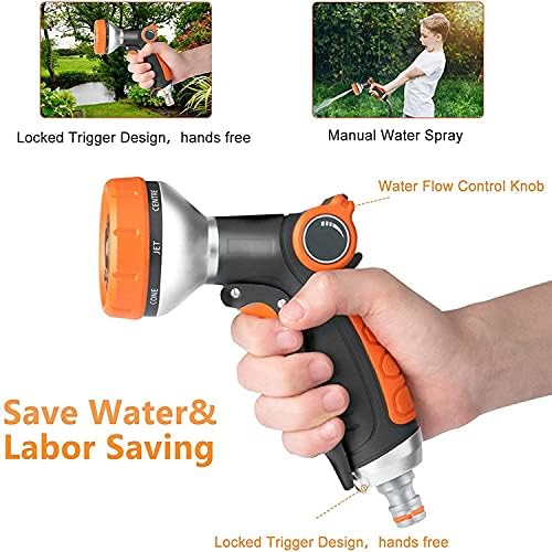 Garden Hose Nozzle Heavy Duty, High Pressure Adjustable 8 Patterns Metal Water Hose Nozzle Volume Control Valve Attachment Hose Sprayer Nozzle for Outdoor Garden Watering Car Washing Pet Showering