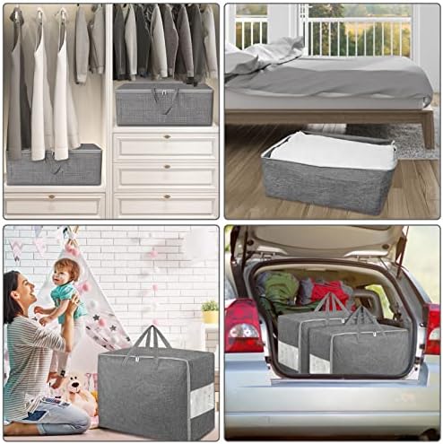 84L Extra Large Storage Bags, Folding Moving Comforter Blanket Storage Bags Closet Organizers and Storage Containers for Clothes with Strong Handles&Zippers Clear Window for Bedding Pillow Grey 2Pack